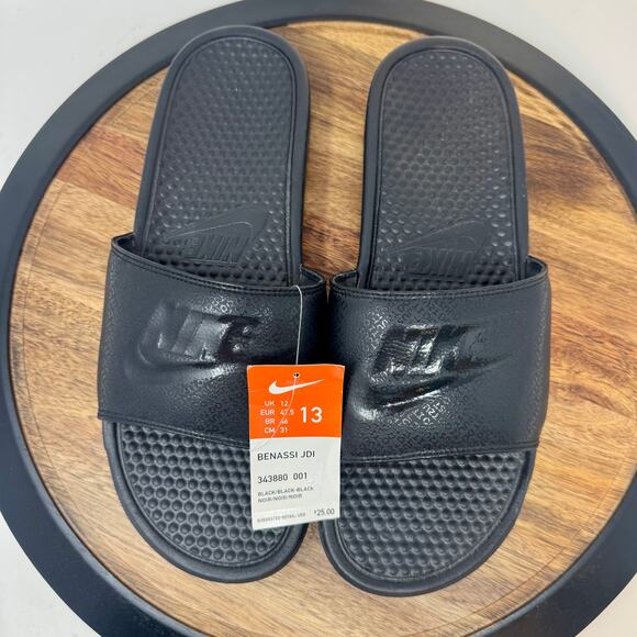 NIke Benassi JDI Triple Black Slides Slip On Sandals Men's 13 343880-001 - Picture 5 of 7